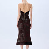 Brown Sequined Net Midi Dress With Silk Velvet Borders