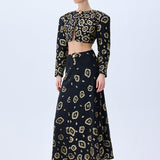 Denim Skirt With Gold Leopard Sequin