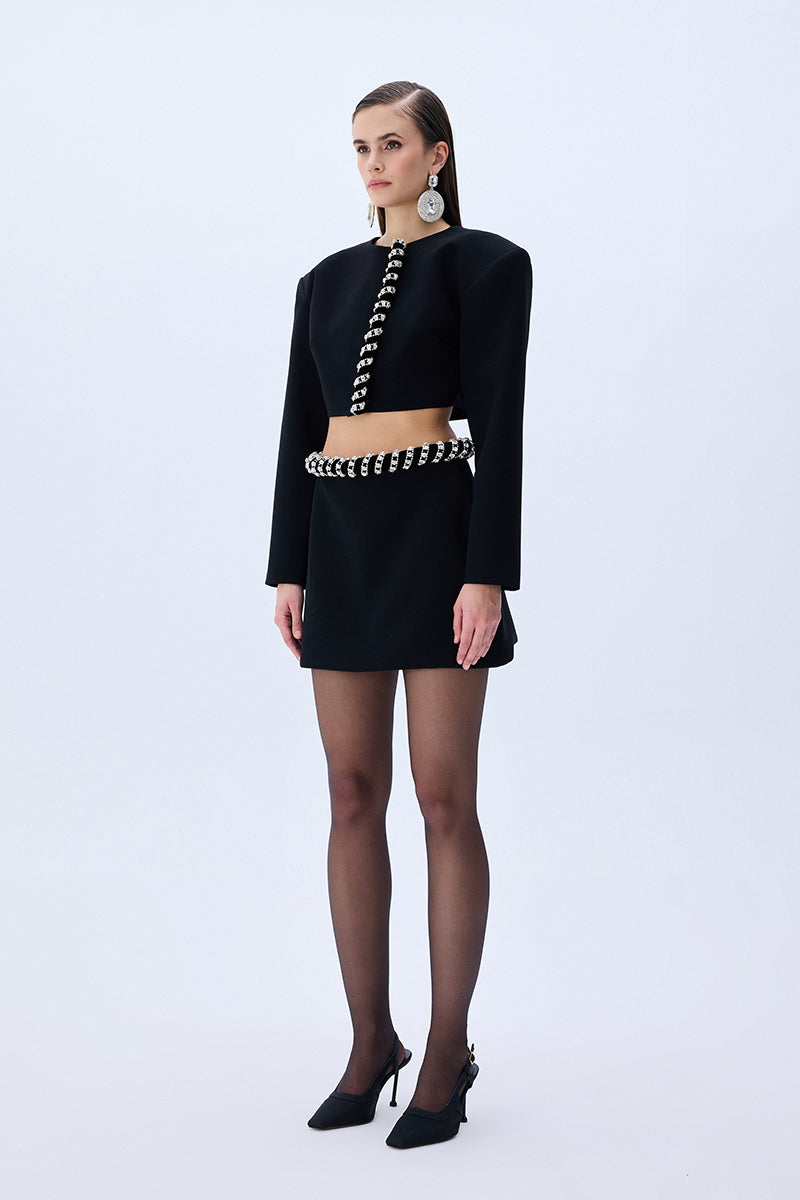 Vanessa Ropes Black Crepe Jacket With Crystal Rope Border – RAISA VANESSA