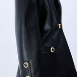 Black Leather Jacket With Rv Stamped Buttons And Epaulette