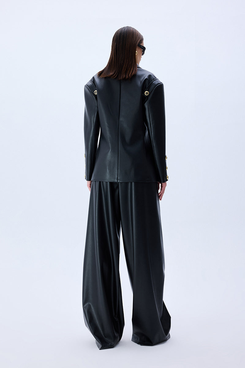 FW25-P-1008-Black-40 raisa_vanessa black-pleated-leather-wide-leg-pants-with-rv-stamped-buttons