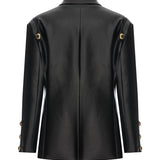 Black Leather Jacket With Rv Stamped Buttons And Epaulette