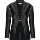 Black Leather Jacket With Rv Stamped Buttons And Epaulette