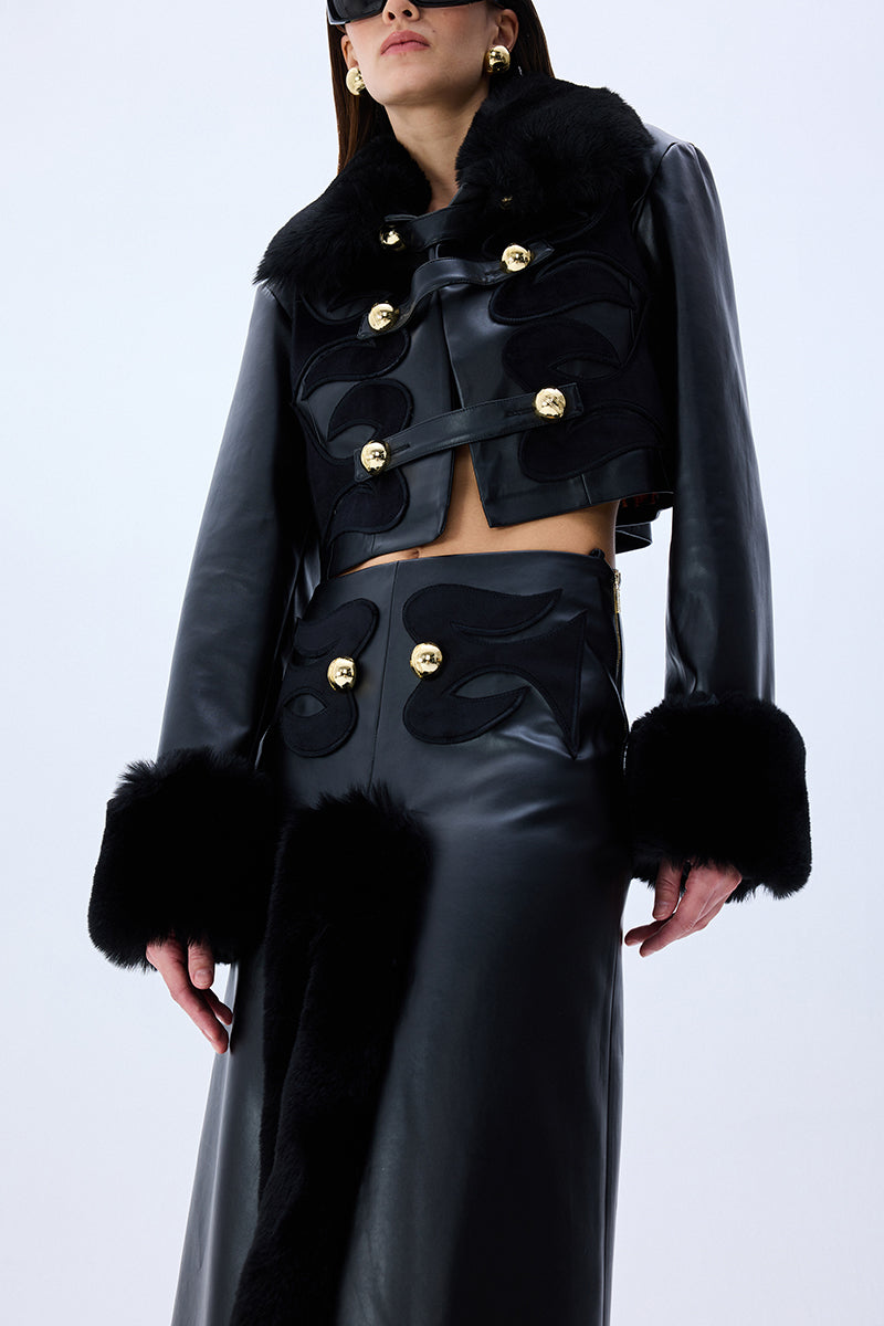 FW25-S-1007-Black-40 raisa_vanessa black-leather-midi-skirt-with-fur-finishing-and-black-velvet-embroidery
