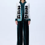 White Shantung Jacket With Black Velvet Emroidery And Gold Buttons