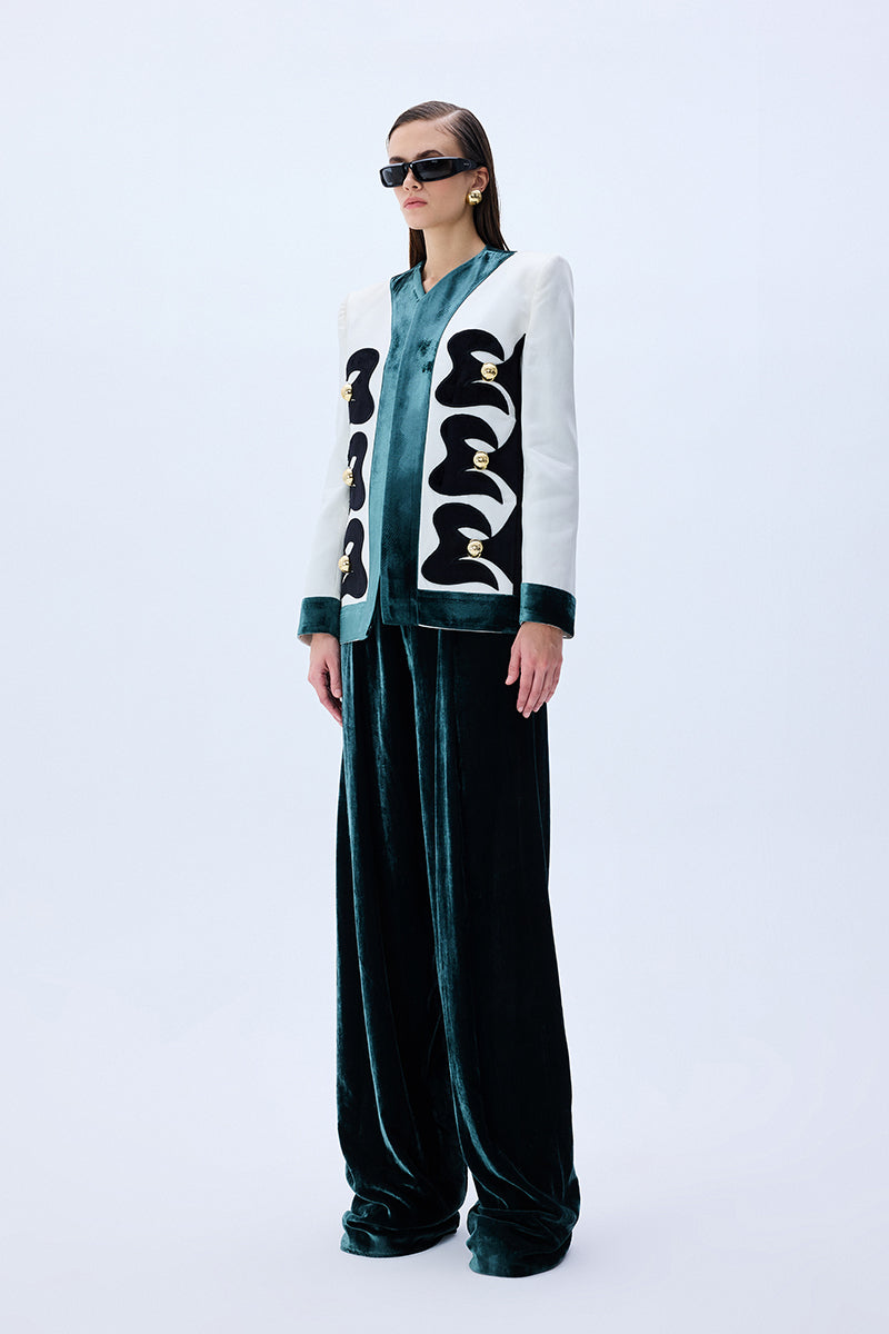 FW25-J-1006-White-36 raisa_vanessa white-shantung-jacket-with-black-velvet-emroidery-and-gold-buttons