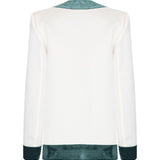 White Shantung Jacket With Black Velvet Emroidery And Gold Buttons