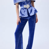 Indigo Velvet Jacket With Crystal Belt And Borders