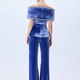 Indigo Velvet Jacket With Crystal Belt And Borders