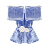 Indigo Velvet Jacket With Crystal Belt And Borders