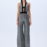 Silver Sequined Jumpsuit With Black Velvet Detail