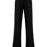 Black Crepe Wide Leg Pants With Crystal Button