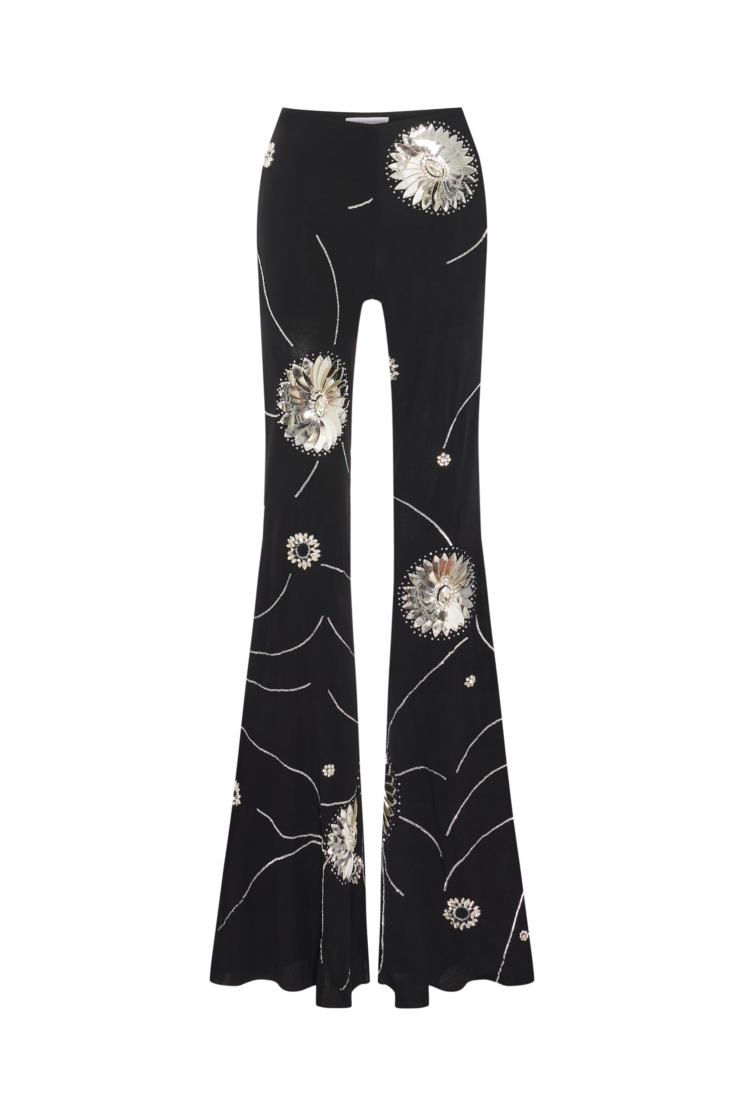Black Sequined Jersey Flare Pants With