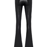 Black Leather Stretchy Flare Pants With Gold Buttons