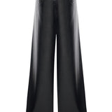 Black Pleated Leather Wide Leg Pants With Rv Stamped Buttons