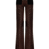 Brown Sequined Net Flare Pants With Velvet Lining