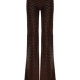 Brown Sequined Net Flare Pants With Velvet Lining