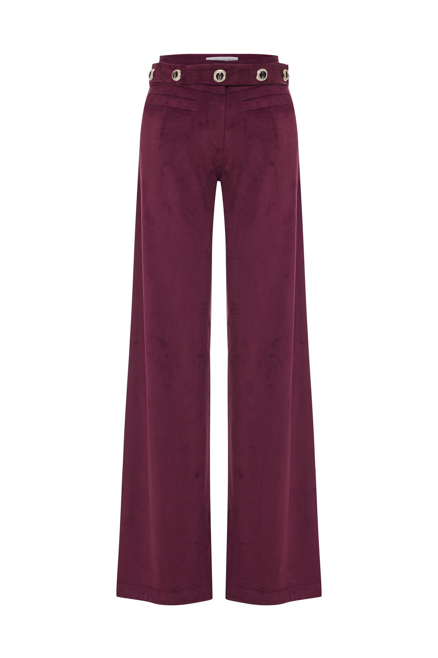 burgundy-suede-wide-leg-pants-with-rv-stamped-button-detailed-belt raisa_vanessa burgundy-suede-wide-leg-pants-with-rv-stamped-button-detailed-belt