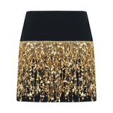 Black Mini Silk Velvet Skirt With Gold Pailette Fringes