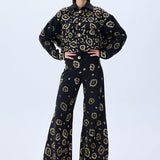 Denim Pants With Gold Leopard Sequin