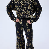 Denim Pants With Gold Leopard Sequin