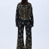 Denim Shirt With Gold Leopard Sequin And Button Detail