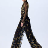 Wide Leg Tulle Pants With Leopard Sequin