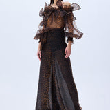 Leopard Print Organza Wide Leg Pants