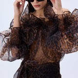 Leopard Print Organza Shirt With Bow Detail
