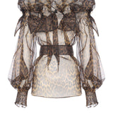 Leopard Print Organza Shirt With Bow Detail