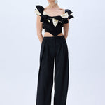Black Satin Corseted Top With Bow Detail