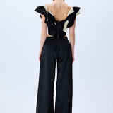 Black Satin Corseted Top With Bow Detail