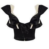 Black Satin Corseted Top With Bow Detail