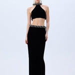 Black Velvet Skirt With Crystal Rope Belt