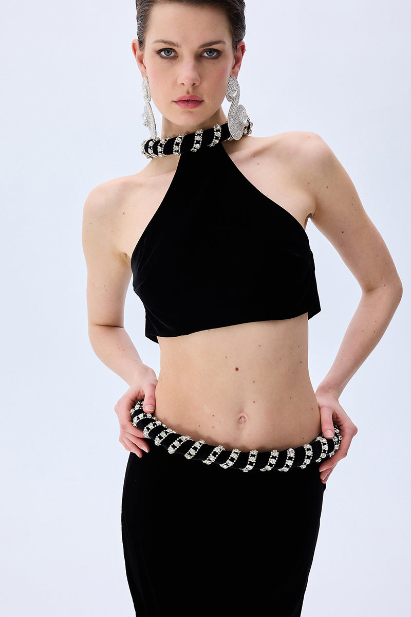 FW25-T-1007-Black-38 raisa_vanessa black-velvet-crop-top-with-crystal-rope-neckline