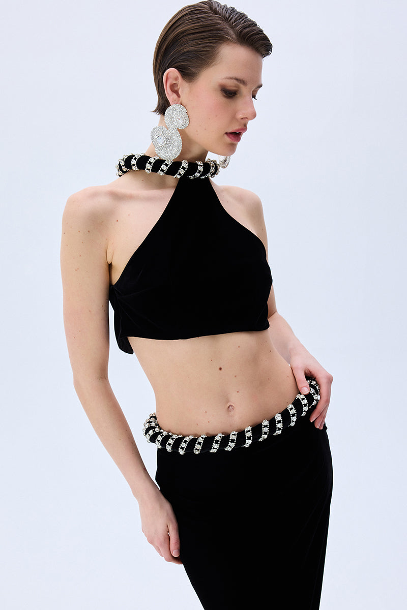 FW25-S-1003-Black-40 raisa_vanessa black-velvet-skirt-with-crystal-rope-belt