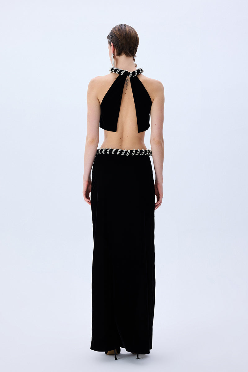 FW25-S-1003-Black-44 raisa_vanessa black-velvet-skirt-with-crystal-rope-belt