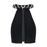 Black Velvet Crop Top With Crystal Rope Neckline