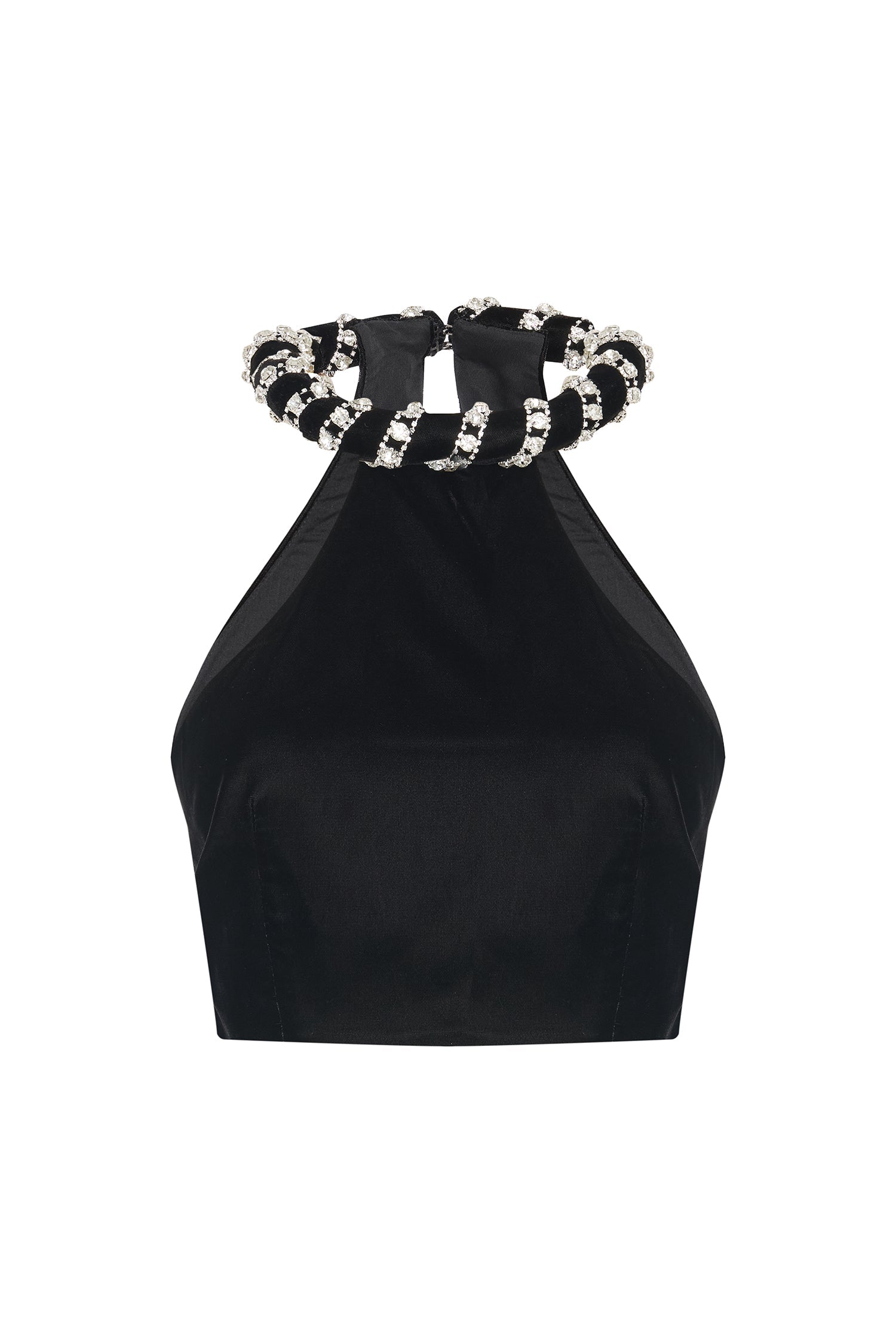 Vanessa Ropes Black Velvet Crop Top With Crystal Rope Neckline – RAISA VANESSA