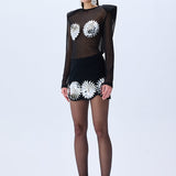 Black Crepe Mini Skirt With Patent Flower Detail