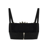 Black Tulle Top With Patent Flower Detail