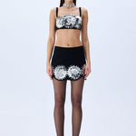 Black Tulle Top With Patent Flower Detail