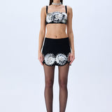Black Tulle Top With Patent Flower Detail