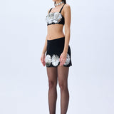 Black Tulle Top With Patent Flower Detail