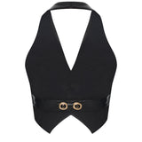 Black Leather Backless Vest With Rv Stamped Buttons