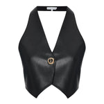 Black Leather Backless Vest With Rv Stamped Buttons