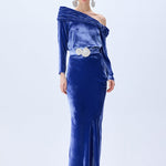 Indigo Velvet Maxi Skirt