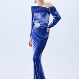 Indigo Velvet Maxi Skirt