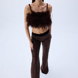 Brown Feather Crop Top
