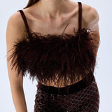 Brown Feather Crop Top
